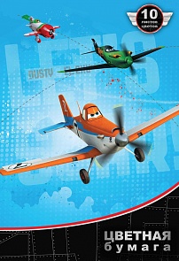 Бумага цветная 10 листов формата А4 из серии Disney Самолеты, 10 цветов (Росмэн, 23045Ros)